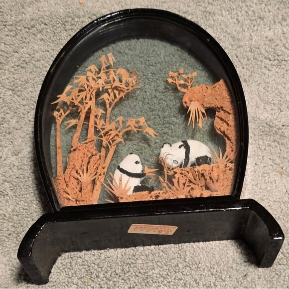 PANDA Bear Cork Art Diorama Peoples Republic China VTG 30s Hand Crafted Art 7" - Picture 1 of 10